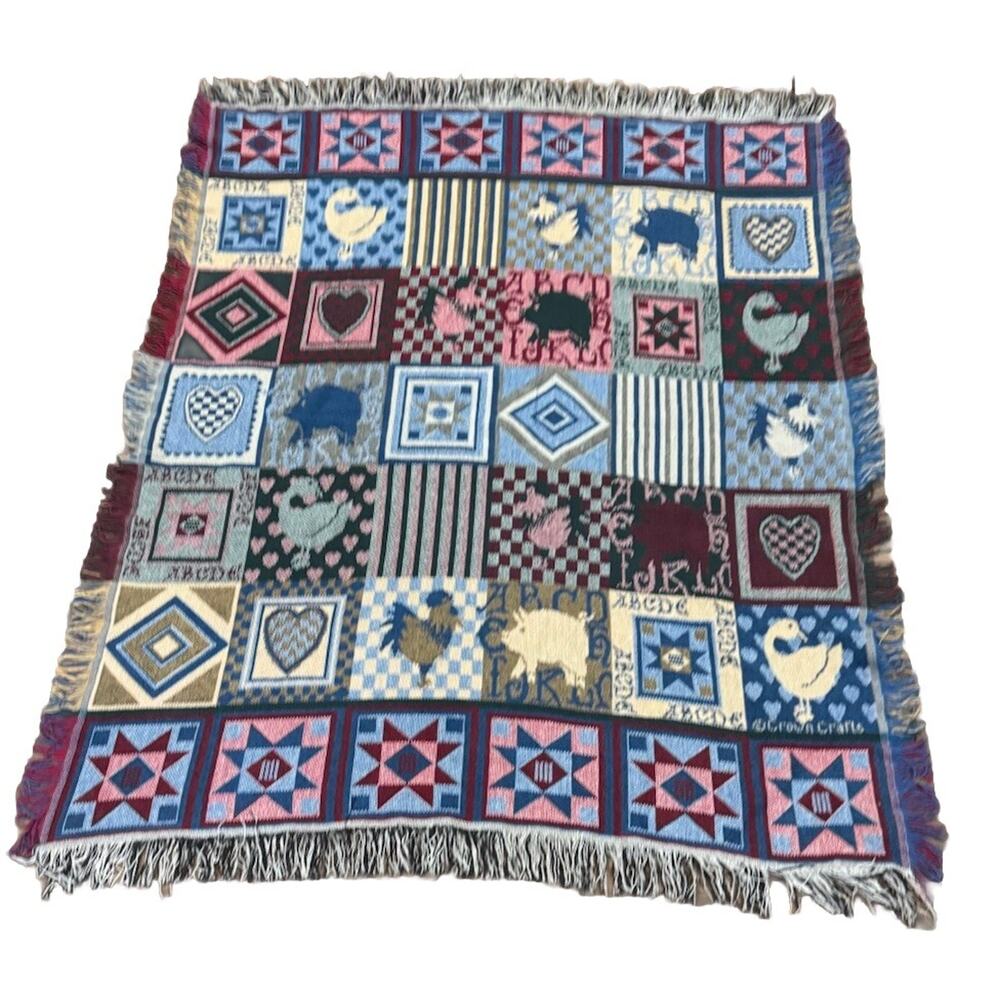 Vintage Crown Craft Animal Throw Blanket Nursery Grannycore Cottagecore Farmlife
